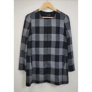 Etam Sweater Jacket Womens Small Black Gray Check Lightweight Hook‎ Front